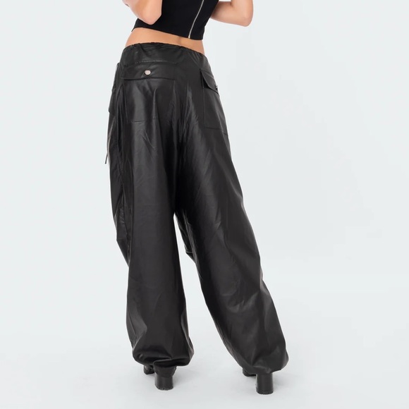 EDIKTED REBEL FAUX LEATHER CARGO OVERSIZED PANTS - Picture 3 of 9